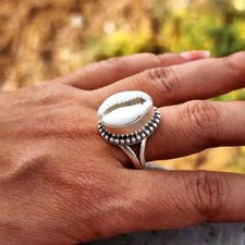Cowrie Shell Ring 925 Sterling Silver Boho Ocean Jewelry Summer Gift For Her