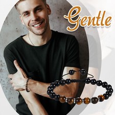 Men's Womens Tiger Eye Black Tourmaline Natural Stone Bracelet Adjustable Beaded