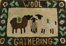 Primitive rug hooking kit, hooked, wool gathering, linen, wool