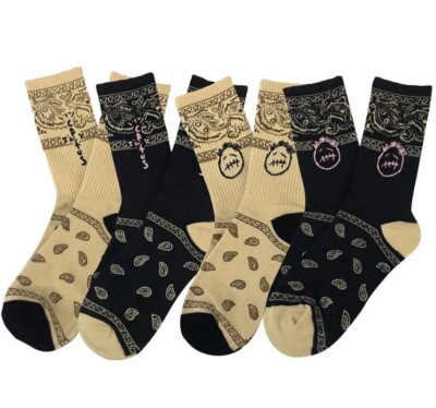 New 12 Pair Men's Cashew Flower Pattern Cotton Crew Socks Casual Bandanna Street