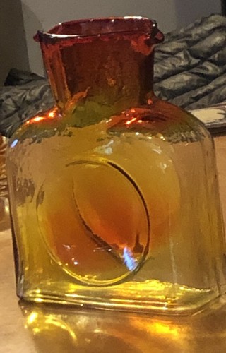 Caraffa in vetro vintage Blenko AMBERINA bottiglia d'acqua arancione brocca gialla 8"" scoppio solare - Foto 5 di 10