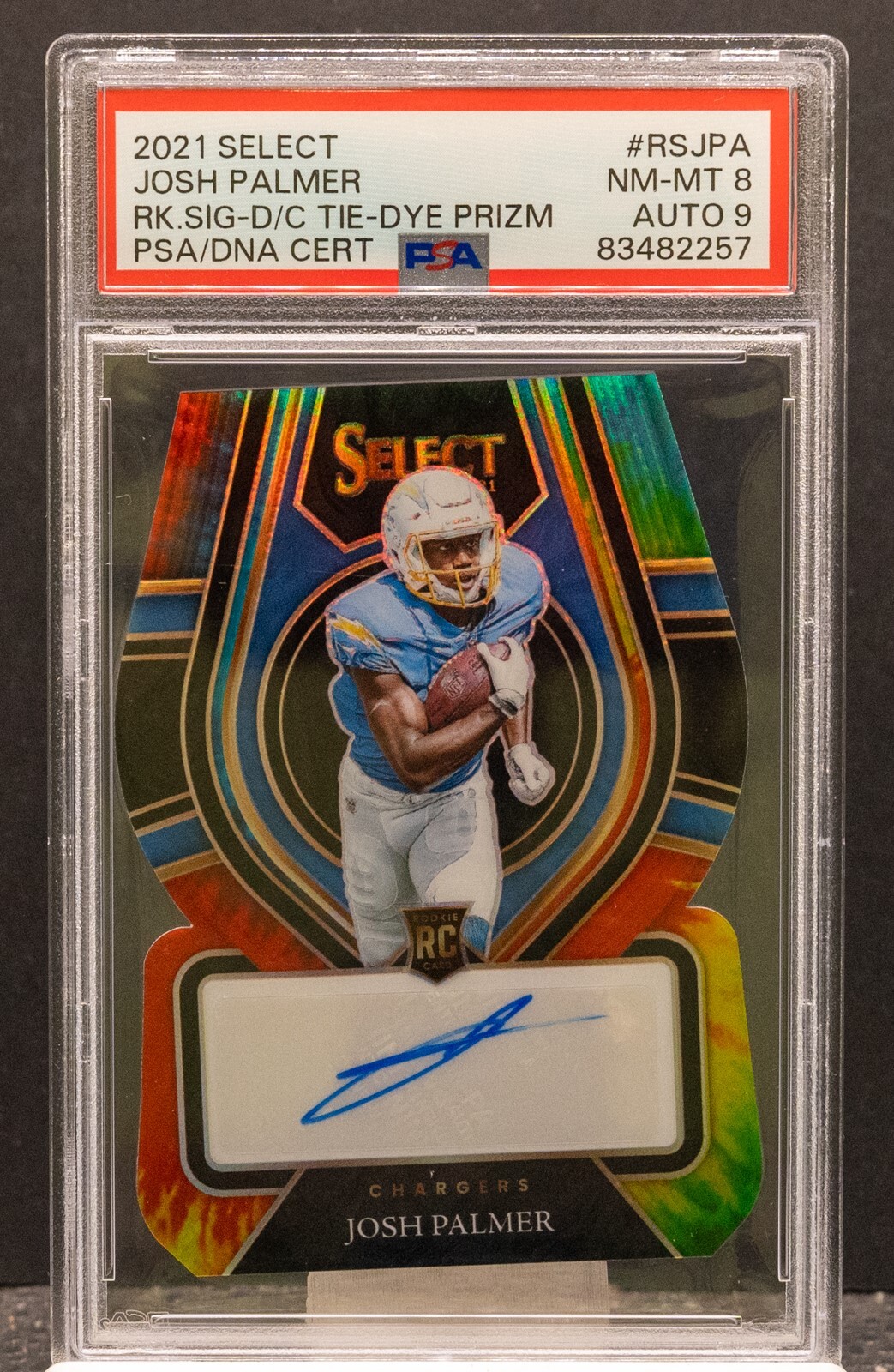 Josh Palmer Panini Select Rookie Signatures #RSJPA Die-Cut Tie-Dye Prizm