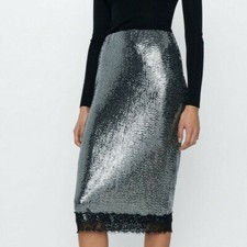 NWT Zara Sequin Lace Pencil Skirt Ref 2298/459
