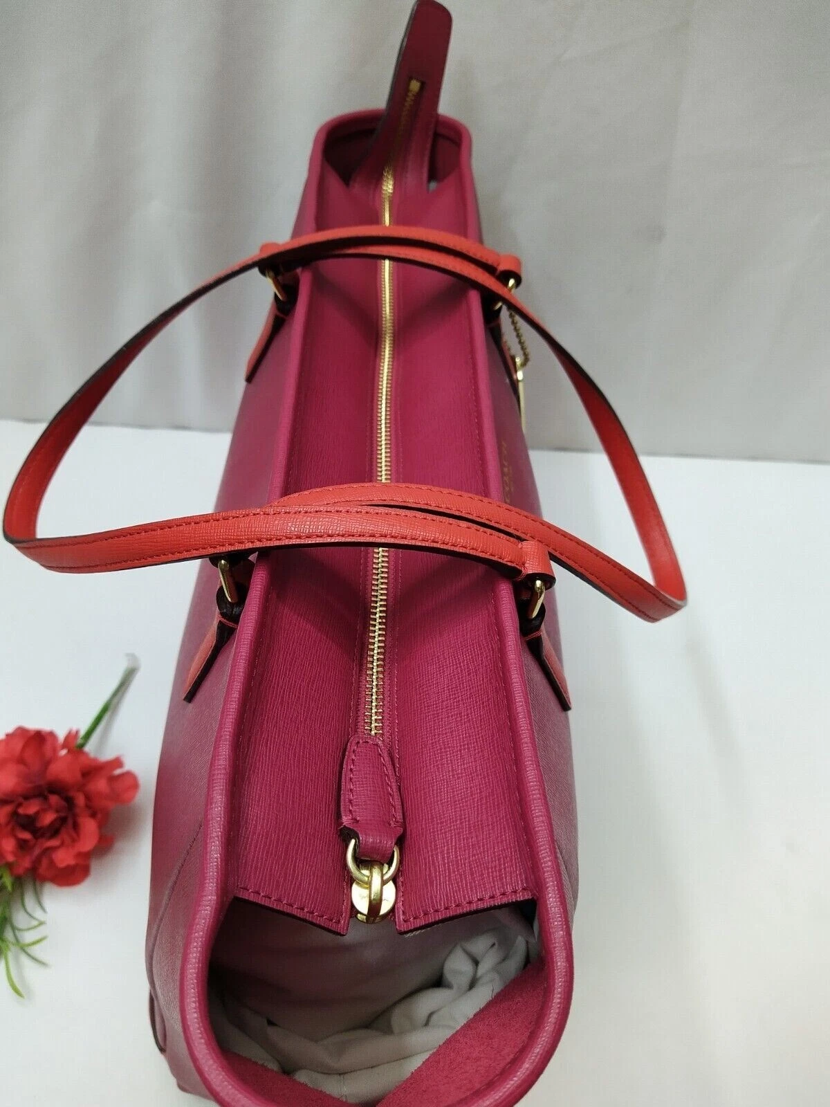 Borsa a tracolla Coach City Tote Colorblock Rosso Magenta Pelle Cerniera Tote