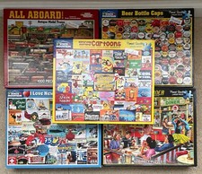 White Mountain Lot of 5 x 1000 pc PUZZLES Trains Beer Cartoons Diner New England