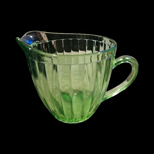 Vintage Jeanette  Green Vaseline Depression Glass Pitcher, Flower Base