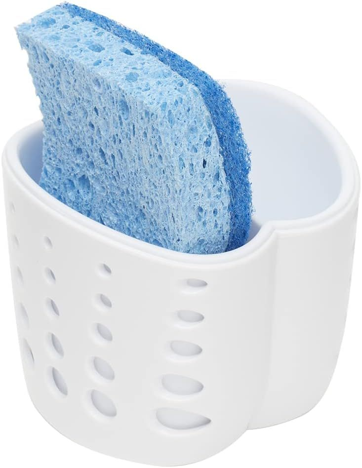 White Saddle Faucet Double Sponge Holder Kitchen Sink Caddy by Home Basics-image