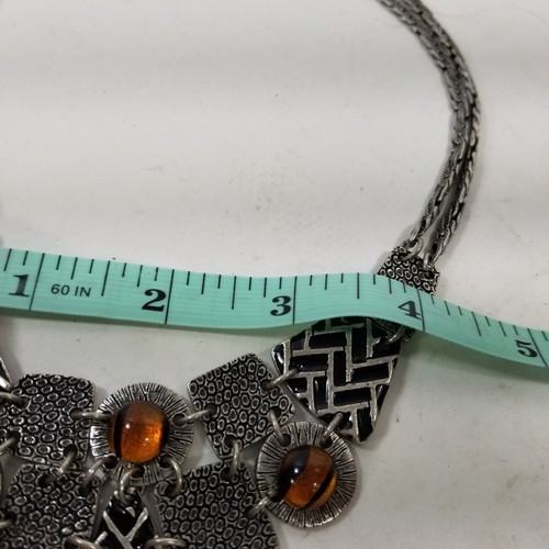 Chicos Necklace Statement Bib Black Silver Tone Boho Jewelry - Picture 5 of 9