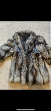 Brown real silver fox fur furcoat L XL fur coat jacket silverfox collar