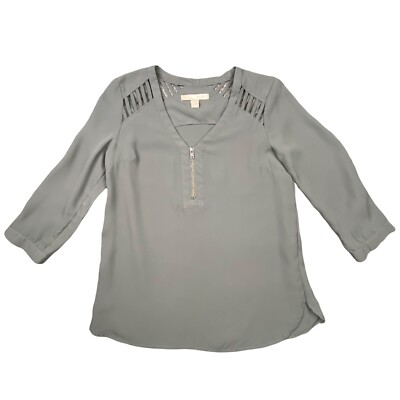 Forever 21 Top Small Womens Casual Blouse Gray 3/4 Sleeve Twill Peek A Boo  Shirt