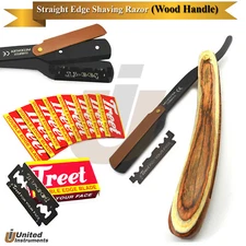 Barber Straight Edge Folding Shaving Razor Multi-Shade Wood Handle Perfect Shave