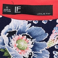 NWT Leslie Fay LF Dress Size 6 blue coral white floral 3/4 bell sleeve A-line