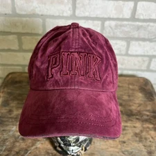 Victoria's Secret PINK Suede Flocking Hat Red Cap Adjustable Strapback Burgundy