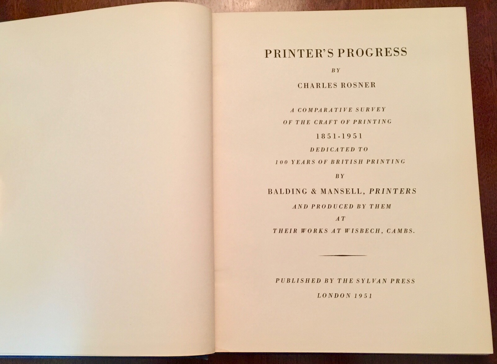 'PRINTER'S PROGRESS, 1851 ~ 1951' :THE CRAFT OF PRINTING: Charles ROSNER : BOOK-image