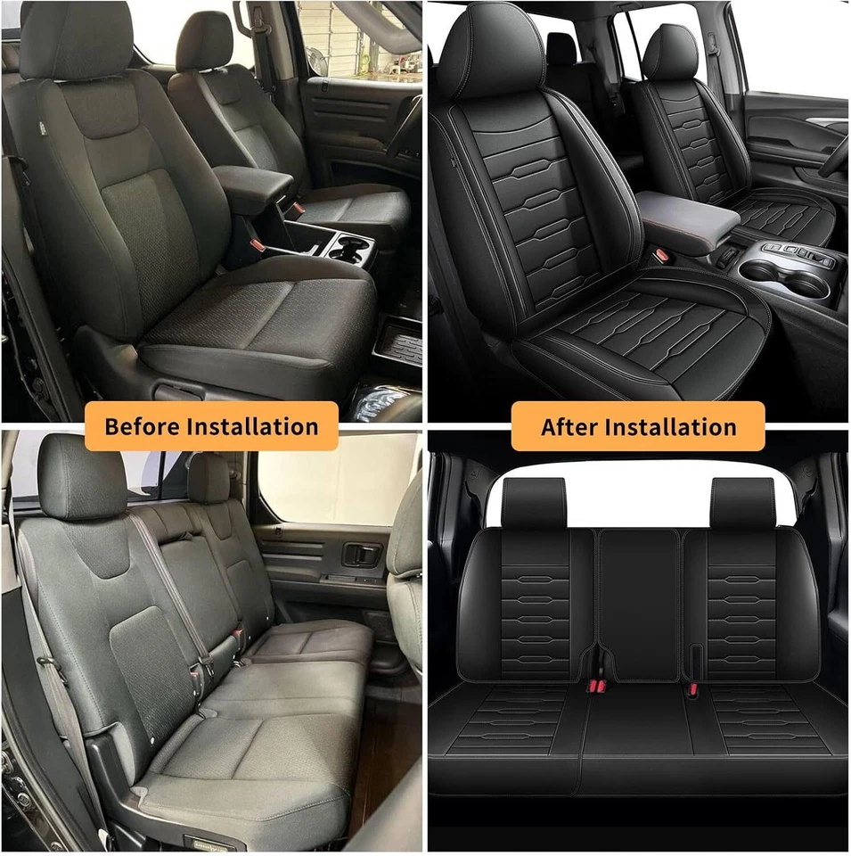For Honda Ridgeline 2006-2024 2025 Pick-up Front & Rear Faux Leather Seat Covers Foto 4 de 4