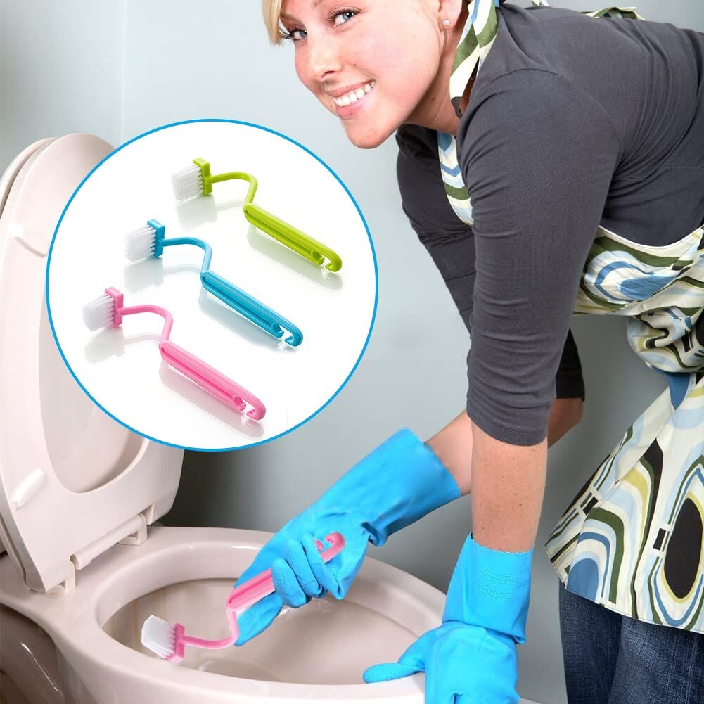 3pc Plastic Toilet Under Rim Cleaning BrushSType Curved Bent Handle For Home eBay
