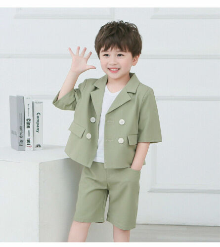 2PCS Toddler Baby Kids Boys Outfits Suit Coat+ shorts Wedding Party Clothes Sets - Picture 4 of 15