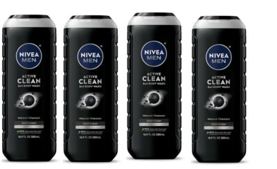 4 Pack - Nivea Men DEEP Active Clean Charcoal Body Wash, 16.9 fl oz Each