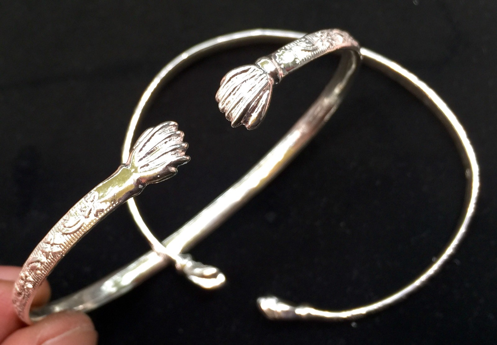 Pair Of Fist Head Handmade West Indian Sterling Silver Bangles