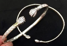 Pair Of Fist Head Handmade West Indian Sterling Silver Bangles