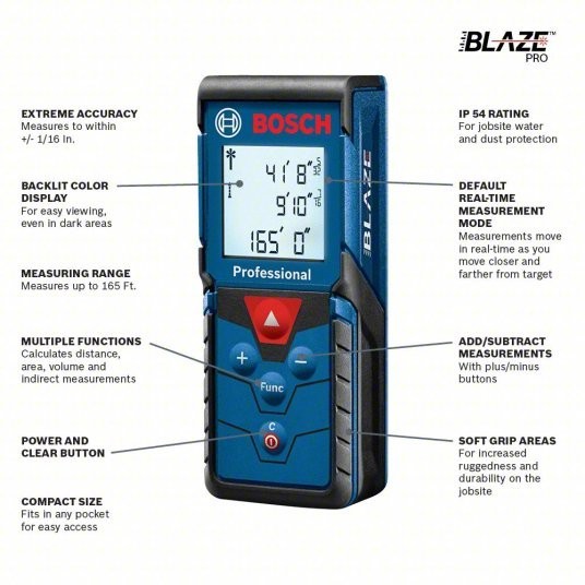 BOSCH GLM165-40 Laser Distance Meter,Blacklit,164 ft. 450W76