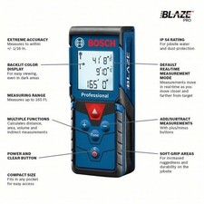 BOSCH GLM165-40 Laser Distance Meter,Blacklit,164 ft. 450W76