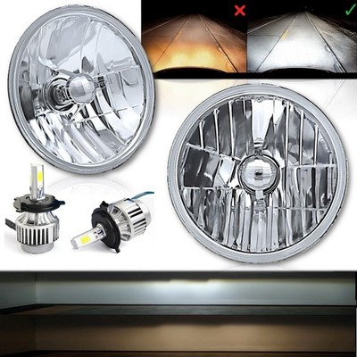 7'' Crystal Glass/Metal Headlight SMD COB 360° LED Light Bulb Headlamp Pair