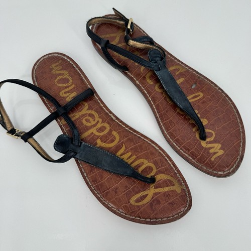 Sam Edelman Gigi Flat Black T-Strap Sandals Sz 8.5 Vacation Resort Summer Travel - Picture 1 of 8