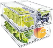 MineSign 4Pack Stackable Fridge Drawers Pull-out Storage Bins with Handle Clear