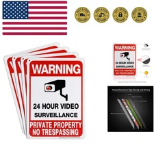 4-Pack Private Property No Trespassing Sign, Video Surveillance Signs Outdoor...