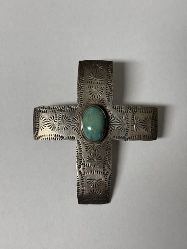 J. Slifka Designs Sterling Silver Turquoise Cross Pin - Picture 3 of 9