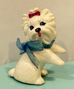 Vintage Barbie Pet Pals Dog Accessory White Westie Puppy Pet Magenta Blue Bow