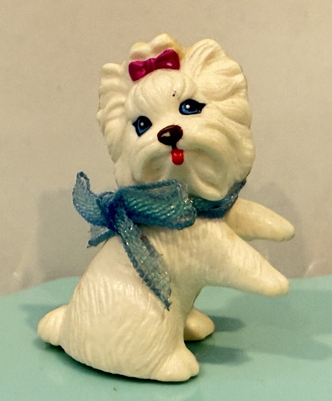 Vintage Barbie Pet Pals Dog Accessory White Westie Puppy Pet Magenta Blue Bow