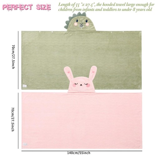 Hooded Towel for Kids, 2 Pack Ultra Soft Coral Fleece Kids Bath Towels, Absor... - Picture 4 of 7