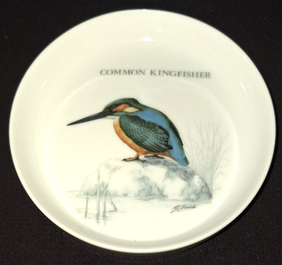 HOYA FINE PORCELAIN JAPAN COMMON KINGFISHER BIRD HAND PAINTED TRINKET DISH BOWL