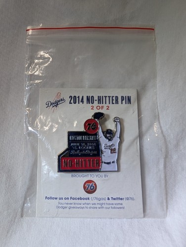 Los Angeles Dodgers CLAYTON KERSHAW 2014 No-Hitter Stadium Giveaway Pin 2 of 2
