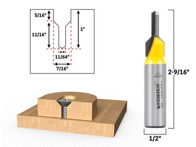 Counter Sink & Screw Slot Router Bit - 1/2'' Shank - Yonico 14199