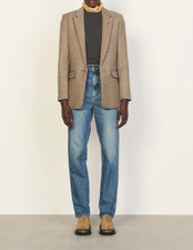 Sandro Paris Damen Anzugjacke Mehrfarbig Hahnentritt Wollmischung Größe 40 L 12