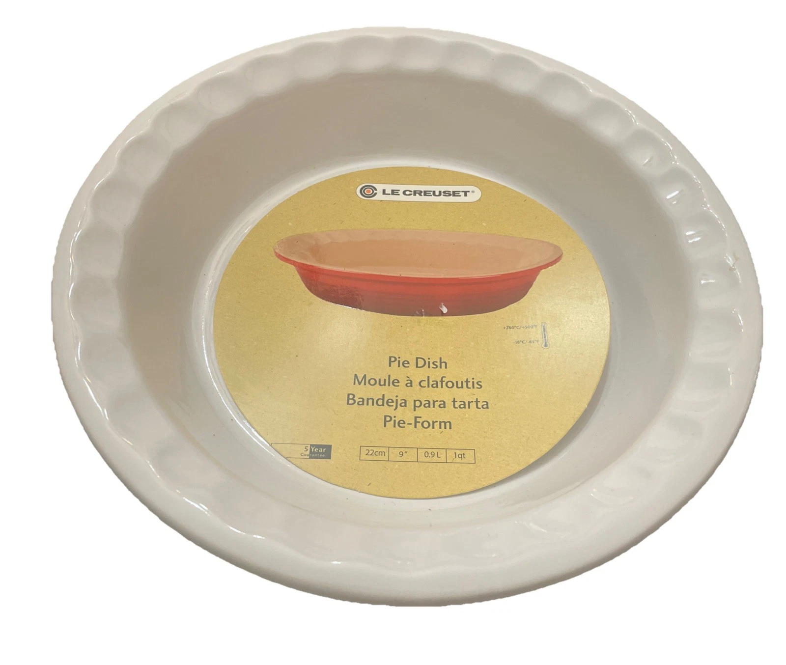 Le Creuset Pie Dish 9” Round 1Qt 22cm White Color