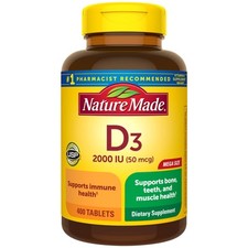Nature Made Vitamin D3 2000 IU 400 Count Tablets for Bone Immune Health