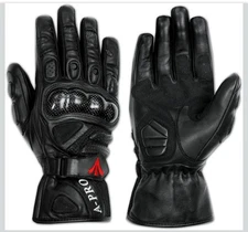 Black A-Pro Leather Motorcycle Gloves with Carbon Protections and Vents »
