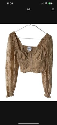 Skylar + Madison Women Puff Long Sleeve Off the Shoulders Cropped Top Sz S Lace