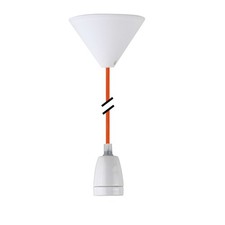 Design Pendelleuchte Textilkabel orange Keramik Fassung E27 & weißem Baldachin