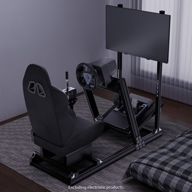 Hottoby Racing Sim Cockpit 4080 Aluminum With Black Seat & TV Stand Fit Logitech