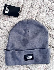 The North Face Beanie Hat Mens One Size Grey Dock Worker Cuffed Knit Cap New