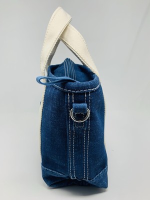 LANDS END *Denim Blue* 100% Cotton Canvas Tote Bag Zip Top Small