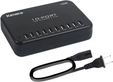 USB Charger 10-Port 120W, Multi-Port Charging Hub 24A Desktop Power Black 