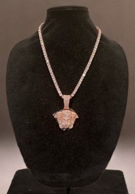 14k STAMPED MEDUSA Pendant 6mm Tennis Necklace 150ctw Lab Sim Diamond ROSE GOLD