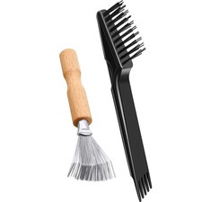 2PCS Hair Brush Cleaner Tool Set Wooden Handle Black