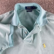 Polo Ralph Lauren Solid Blue Cotton Stretch Mesh Polo Shirt Yellow Pony Mens M